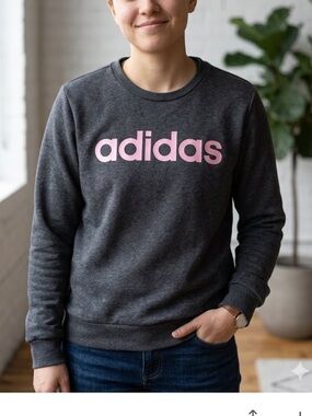adidas Dark Gray Crewneck Sweatshirt with Pink Logo